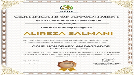 کارشناس فناوری دانشگاه، سفیر افتخاری ایران در سازمان جهانی خلاقیت نوآوری و اختراعات شد 